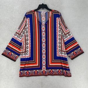 NWT Allison Daily Blouse Womens 2X Stretchy Tunic‎ Top 3/4 Sleeve Boho Hippie